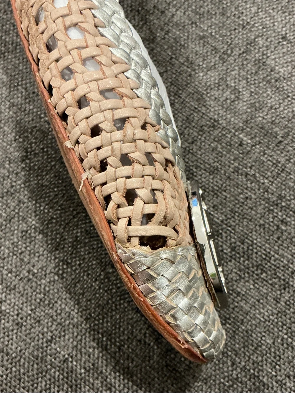 Tory Burch Chelsea woven Braided light taupe/silver Ballet Flats size 10 classy